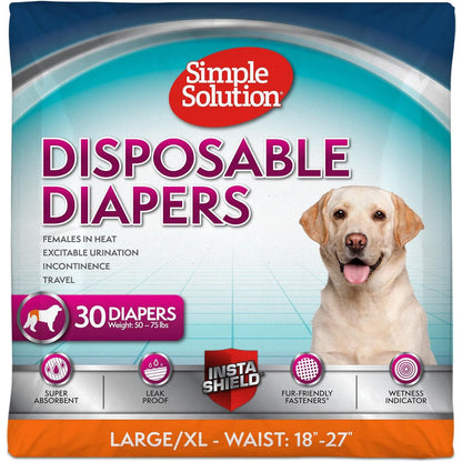 Simple Solution Female Dog Diapers Large 30 Count Disposable Potty and Heat Cycle Protection 18 to 27 Inch Waist