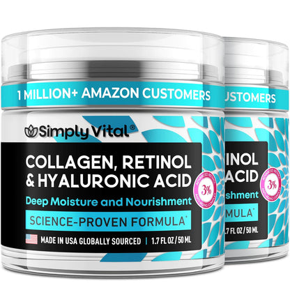 SimplyVital SimplyVital Collagen Face Moisturizer - Anti-Aging Retinol Cream For Face, Neck And Décolleté With Hyaluronic Acid - Made In USA, Daily Moisturizer Face Cream, 2-Pack