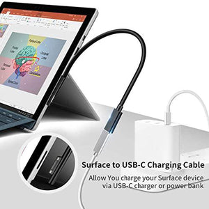Sisyphy USB-C Female to Surface Charger Cable, 1 Pc, 20cm, Black, Compatible with Surface Pro/Go/Laptop, 45W Needed