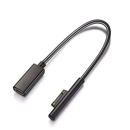 Sisyphy USB-C Female to Surface Charger Cable, 1 Pc, 20cm, Black, Compatible with Surface Pro/Go/Laptop, 45W Needed