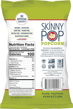 SkinnyPop Original Popcorn, Gluten-Free, Healthy Snack, Individual 065oz Snack Size Bags, 30 Count