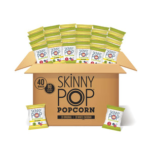 SkinnyPop Popcorn, Gluten-Free, Non-GMO, Healthy Snacks, SkinnyPop Variety Pack, Original & Dairy-Free White Cheddar, 05oz Individual Size Snack Bags, 40 Count