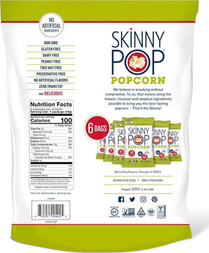 SkinnyPop SkinnyPop Popcorn, Gluten Free, Dairy Free, Non-GMO, Healthy Snacks, Skinny Pop Original Popcorn Snack Packs, 0.65oz Individual Size Snack Bags (6 Count)
