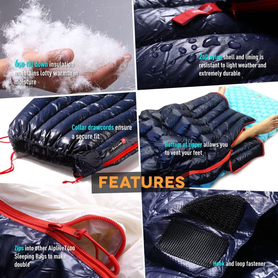 ZOOOBELIVES Alplive T400 Navy Blue Ultralight Backpacking Down Sleeping Bag,X002IU6MIZ