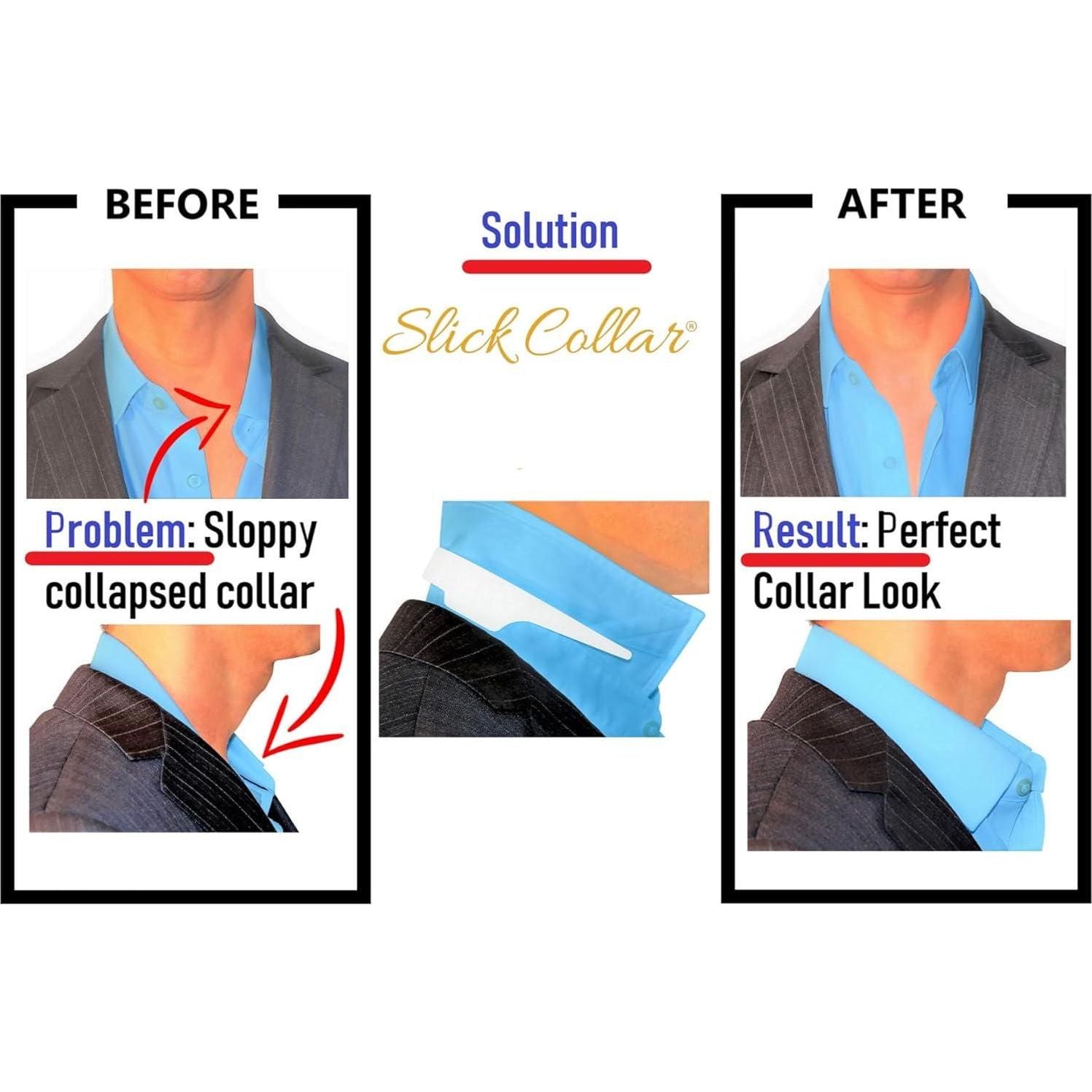 Slick Collar Shirt Collar Support System Set With 3 Adjustable, 10 Premium Collar Stays And A Durable Tin Travel EDC Box In White,