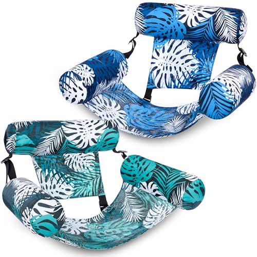 Sloosh Pool Floats for Adults, 2-Pack Inflatable Hammock Chairs, Tropical Leaf Design