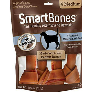 SmartBones Medium Peanut Butter Chews 4 Count Rawhide Free Treats Made with Real Ingredients for Dogs
