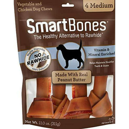 SmartBones Medium Peanut Butter Chews 4 Count Rawhide Free Treats Made with Real Ingredients for Dogs