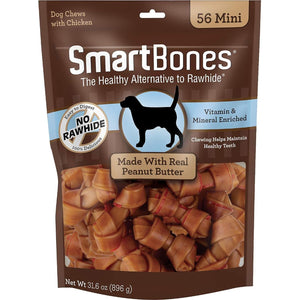 SmartBones Mini Bones with Real Peanut Butter, Rawhide-Free Dog Treats, 56 Ct Pack
