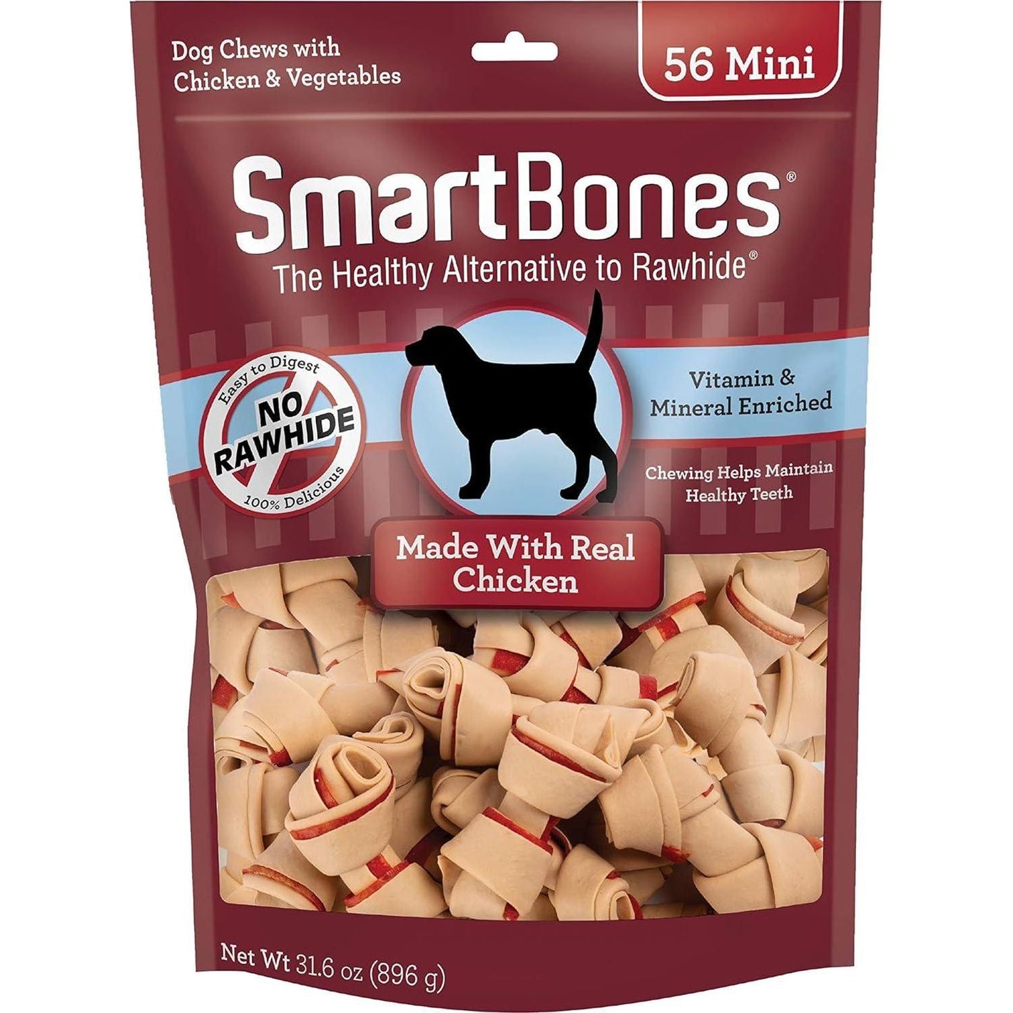 SmartBones Mini Bones with Real Chicken, Rawhide-Free Dog Chews, 56 Count Pack