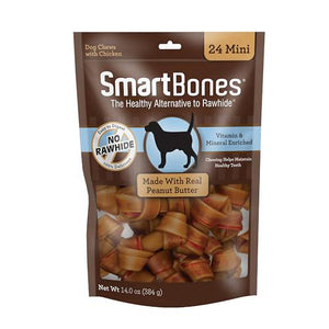 SmartBones Mini Chews with Peanut Butter 24 Count Rawhide Free Chews for Small Dogs