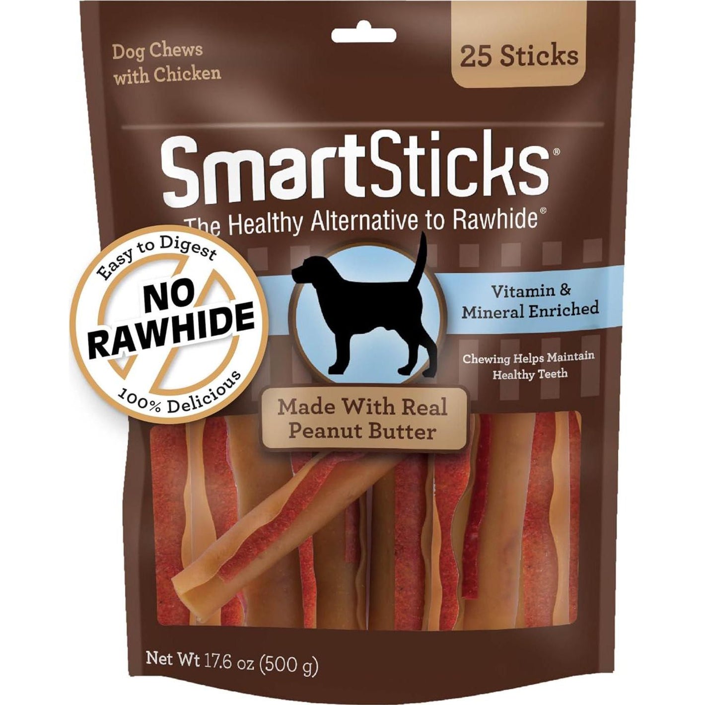 SmartBones SmartSticks Dog Chews, 25 Count, Peanut Butter, Rawhide-Free Treats for Dogs