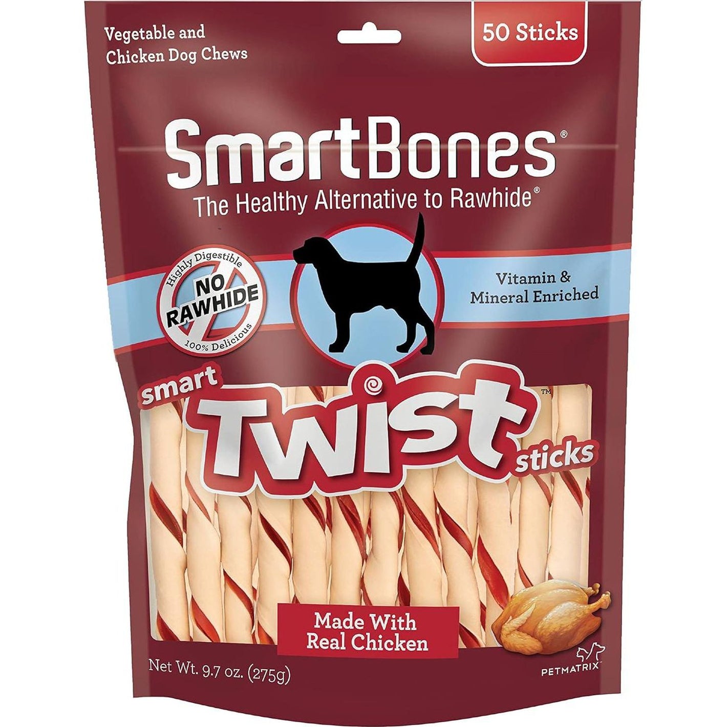 SmartBones Smart Twist Dog Chews, 50 Pack, Rawhide-Free Sticks Made with Real Chicken, Safe for Dogs