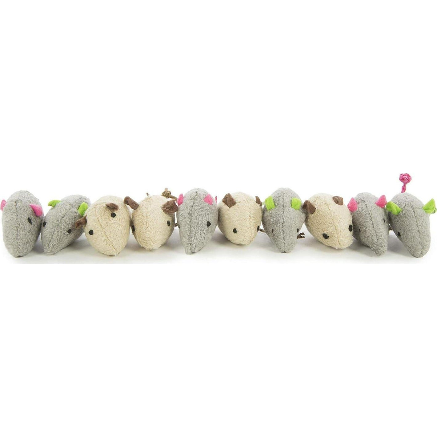 SmartyKat Skitter Critters Catnip Toys for Cats 10 Count Gray Cream Plush Mouse Toys