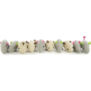 SmartyKat Skitter Critters Catnip Toys for Cats 10 Count Gray Cream Plush Mouse Toys