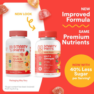 SmartyPants Kids Multivitamin Gummies, Omega-3 DHA & EPA, Vitamins D3, C, B12, B6, Zinc, Gluten-Free, 60 Count