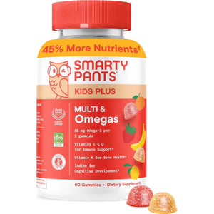 SmartyPants Kids Multivitamin Gummies, Omega-3 DHA & EPA, Vitamins D3, C, B12, B6, Zinc, Gluten-Free, 60 Count