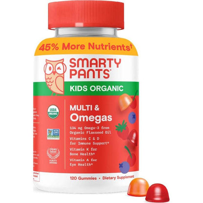 SmartyPants SmartyPants Organic Kids Multivitamin Gummies: Omega 3 (ALA), Vitamin D3, C, Vitamin B12, B6, A, K And Zinc For Immune Support, Biotin, Vegetarian, Three Fruit Flavors, 120 Count (30 Day Supply)