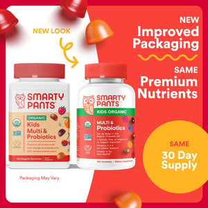 SmartyPants Organic Kids Multivitamin, 120 Gummies, Probiotics, Vitamin C, D3, Zinc & B12 for Immune Support & Digestive Health, 30-Day Supply