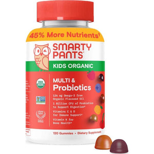 SmartyPants Organic Kids Multivitamin, 120 Gummies, Probiotics, Vitamin C, D3, Zinc & B12 for Immune Support & Digestive Health, 30-Day Supply