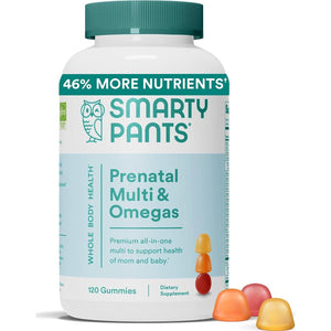 SmartyPants Prenatal Multivitamin Gummies for Women, Omega-3 Fish Oil, Biotin, Folate, Vitamin D3, 120 Count (30-Day Supply)