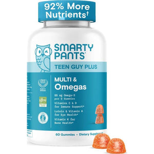 SmartyPants SmartyPants Teen Guy Multivitamin Gummies - Improved Formula: Omega 3 (DHA/EPA), Vitamin D3, C, Vitamin B12, B6, A, K And Zinc, Folate, Gluten Free, Fruit Flavor, 60 Count (30 Day Supply)