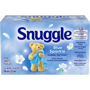 Snuggle Snuggle Dryer Sheets, Long Lasting Fresh And Clean Scent, Laundry Fabric Softener, Control Static, Reduce Wrinkles, HE Safe, 200 Count