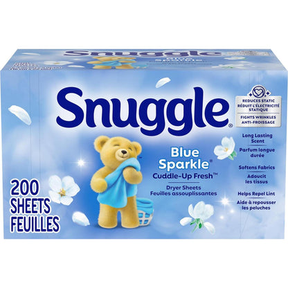 Snuggle Snuggle Dryer Sheets, Long Lasting Fresh And Clean Scent, Laundry Fabric Softener, Control Static, Reduce Wrinkles, HE Safe, 200 Count