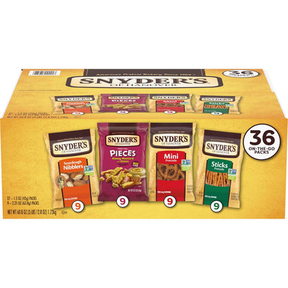 Snyder’s of Hanover Pretzel Variety Pack, 4 Flavors, Individual Snack Packs, 36 Count