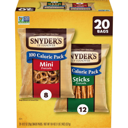 Snyder's of Hanover Pretzels, Minis and Sticks, 100 Calorie Packs, 20 Count Variety Pack