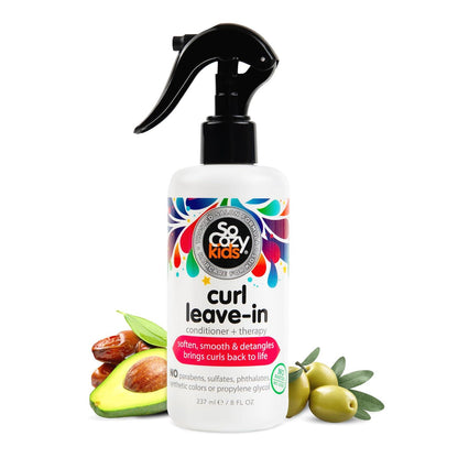 SO COZY So Cozy Leave In Conditioner Spray (8 Fl Oz) Paraben-Free Detangler For Kids' Curly Hair, Deep Conditioner And Tangle-Free Curls, Gentle And Nourishing With Keratin, Vitamin B5, Olive Oil And Jojoba Oil