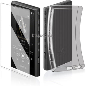 Soft Clear TPU Protective Shell Skin Case Cover For Sony Walkman NW-A300 Series NW-A306 NW-A307 (Clear Black Case And Glass),