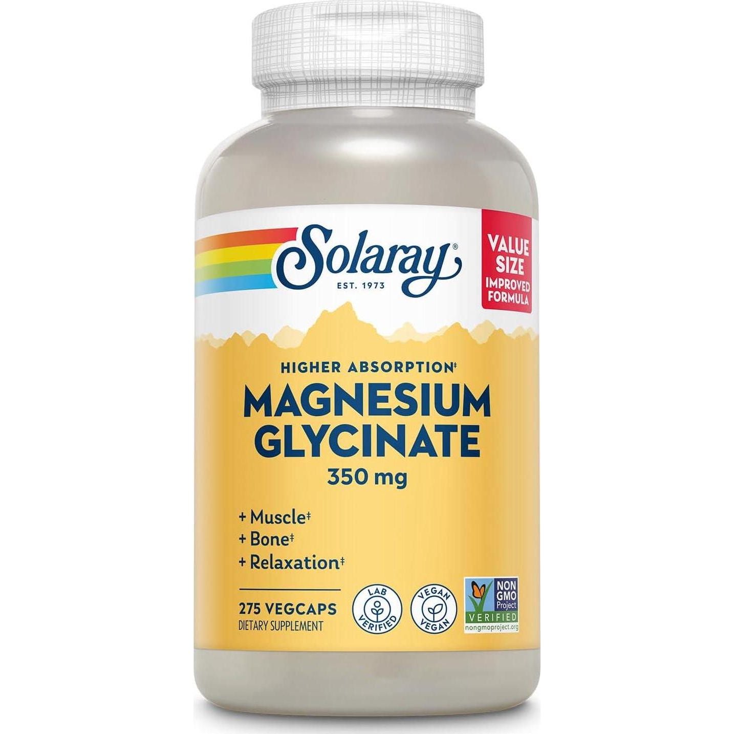 Solaray Magnesium Glycinate, New And Improved Fully Chelated Bisglycinate With BioPerine, High Absorption Formula, Stress, Bones, Muscle And Relaxation Support, 60 Day Guarantee, 68 Servings, 275 VegCaps,