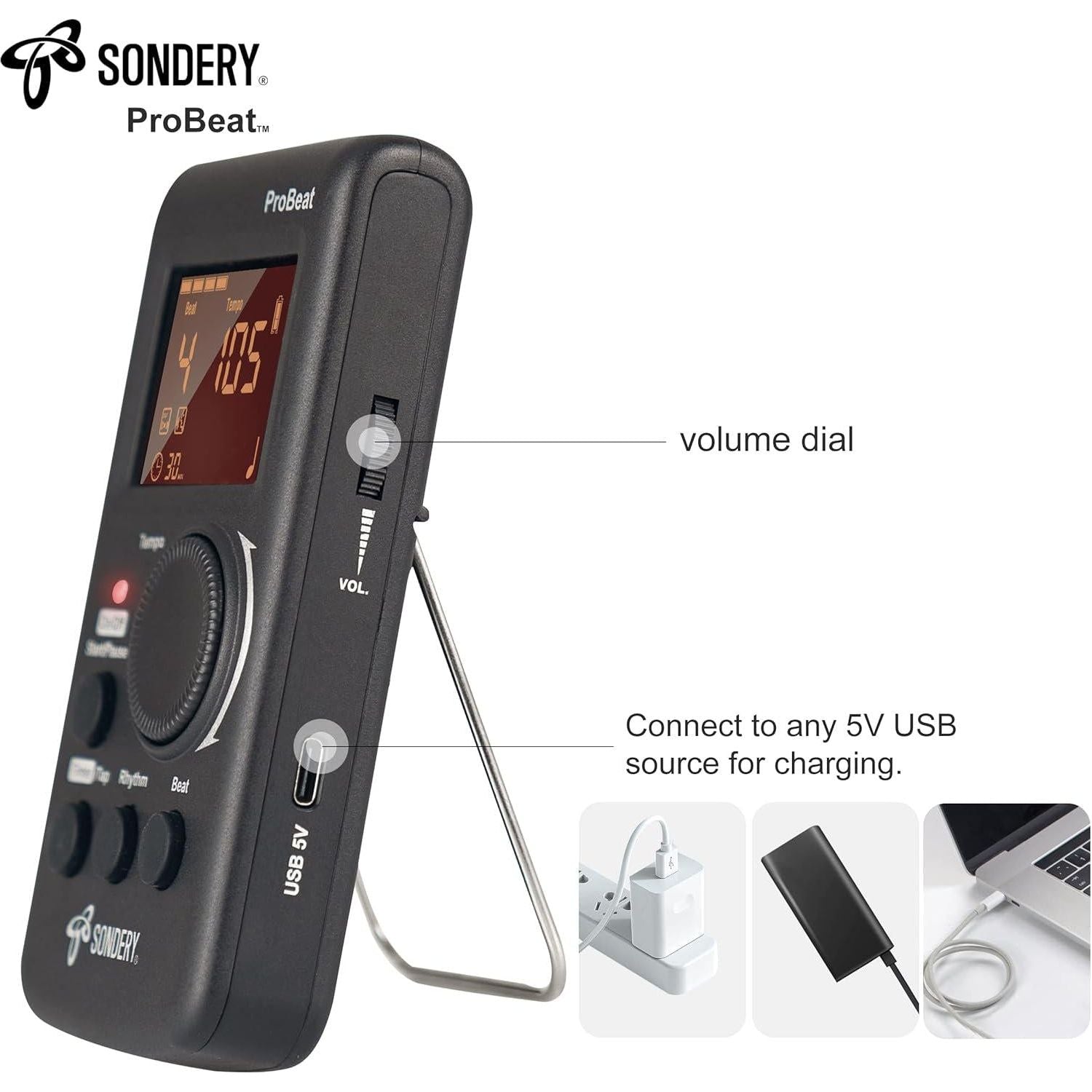 Sondery Digital Metronome For Guitar Piano Drum And All Instruments With Timer, English Vocal Counting And 3 Different Sounds With Earphone Jack And Flashing Light, Loud Volume, Rechargeable,