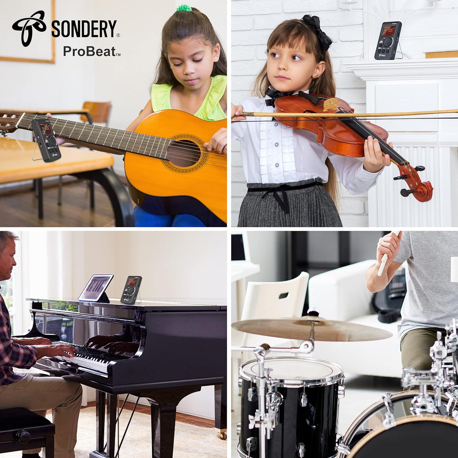 Sondery Digital Metronome For Guitar Piano Drum And All Instruments With Timer, English Vocal Counting And 3 Different Sounds With Earphone Jack And Flashing Light, Loud Volume, Rechargeable,