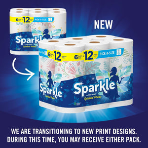 SPARKLE Sparkle Pick-A-Size Paper Towels, Spirited Prints, 6 Double Rolls = 12 Regular Rolls, Everyday Value Paper Towel With Full And Half Sheets
