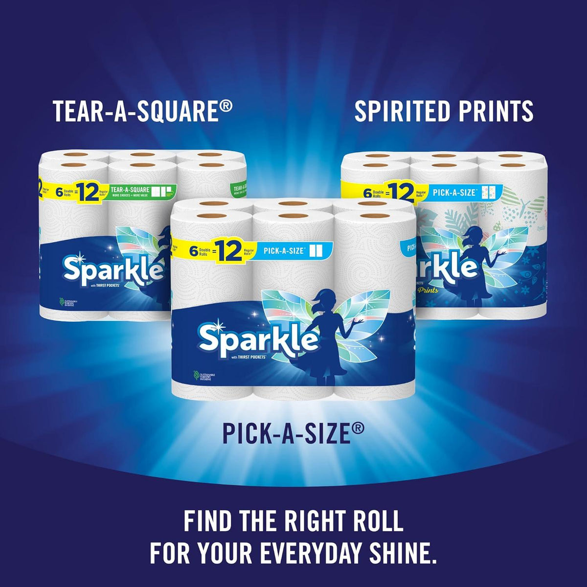 SPARKLE Sparkle Pick-A-Size Paper Towels, 24 Double Rolls = 48 Regular Rolls, Everyday Value Paper Towel With Full And Half Sheets