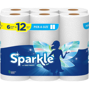 Sparkle Pick-a-Size Paper Towels, 6 Double Rolls, 12 Regular Rolls, Everyday Value, Full and Half Sheets
