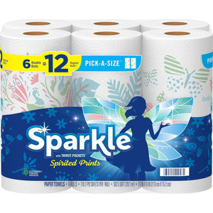 SPARKLE Sparkle Pick-A-Size Paper Towels, Spirited Prints, 6 Double Rolls = 12 Regular Rolls, Everyday Value Paper Towel With Full And Half Sheets