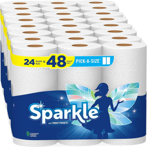 SPARKLE Sparkle Pick-A-Size Paper Towels, 24 Double Rolls = 48 Regular Rolls, Everyday Value Paper Towel With Full And Half Sheets