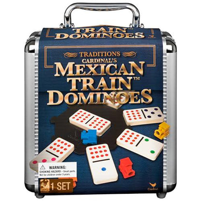 Spin Master Mexican Train Dominoes Set with Trains and Aluminum Case for 2–8 Players
