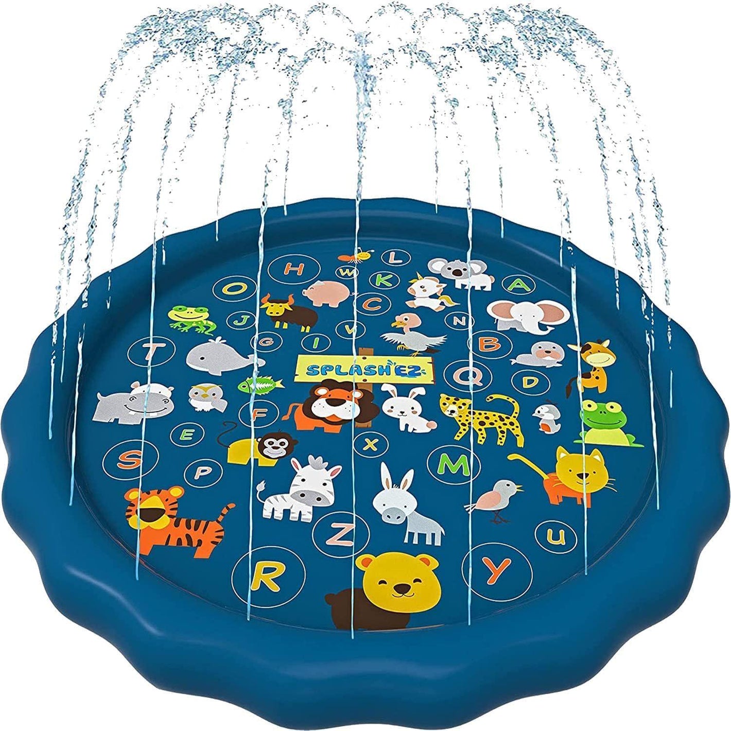 Splashez 3-in-1 Splash Pad for Toddlers, 60" Outdoor Water Mat with Alphabet Design, Sprinkler & Baby Pool