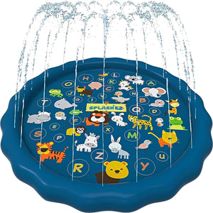 Splashez 3-in-1 Splash Pad for Toddlers, 60" Outdoor Water Mat with Alphabet Design, Sprinkler & Baby Pool