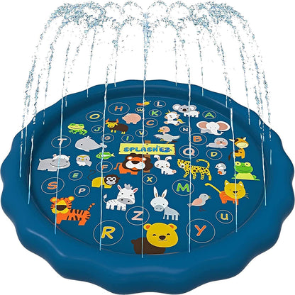 Splashez 3-in-1 Splash Pad for Toddlers, 60" Outdoor Water Mat with Alphabet Design, Sprinkler & Baby Pool