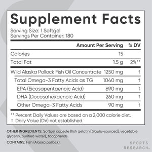 Sports Research Omega-3 Fish Oil Triple Strength Softgels,023249011835