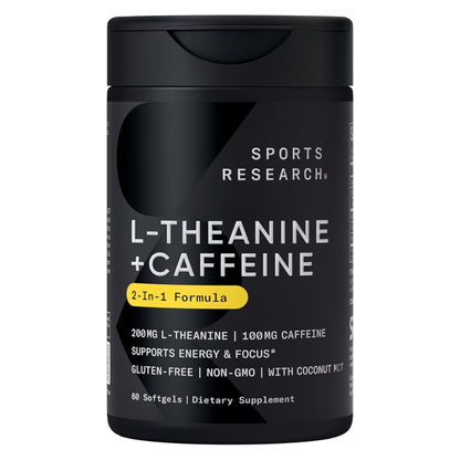 Sports Research L-Theanine 200mg + Caffeine 100mg 2-In-1 Formula 60 Softgels