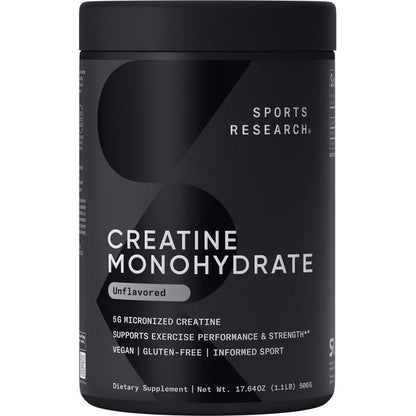Sports Research Sports Research Creatine Monohydrate - Premier Workout Supplement For Men And Women - Informed Sport Certified · NSF Gluten Free · Non-GMO Verified - 5 G Micronized Creatine Per Scoop - 100 Servings