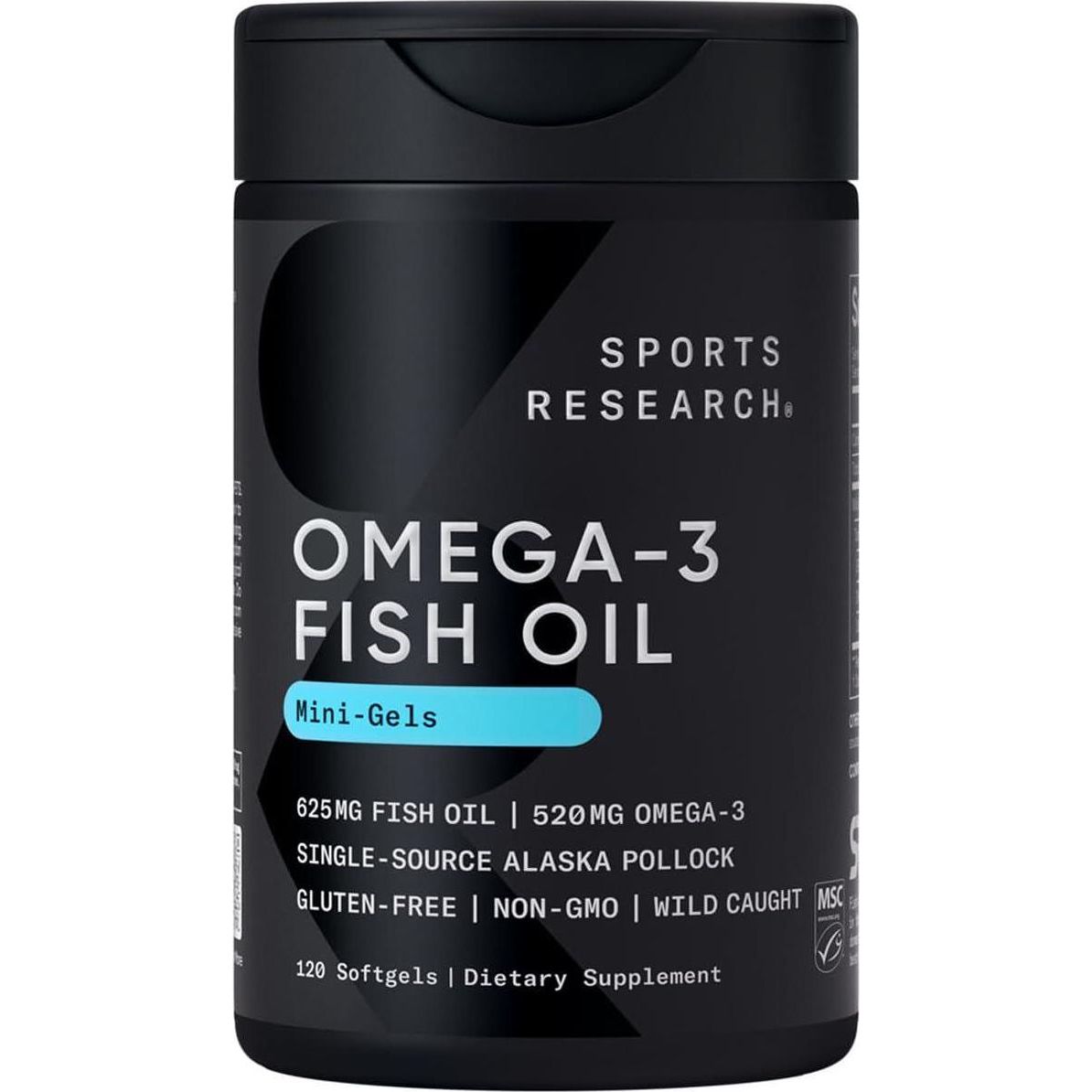 Sports Research Sports Research Fish Oil Mini-Softgels - Easy To Swallow Omega-3 Fatty Acids From Wild Caught Alaska Pollock Supporting Brain And Heart Health - 625mg, 120 Capsules