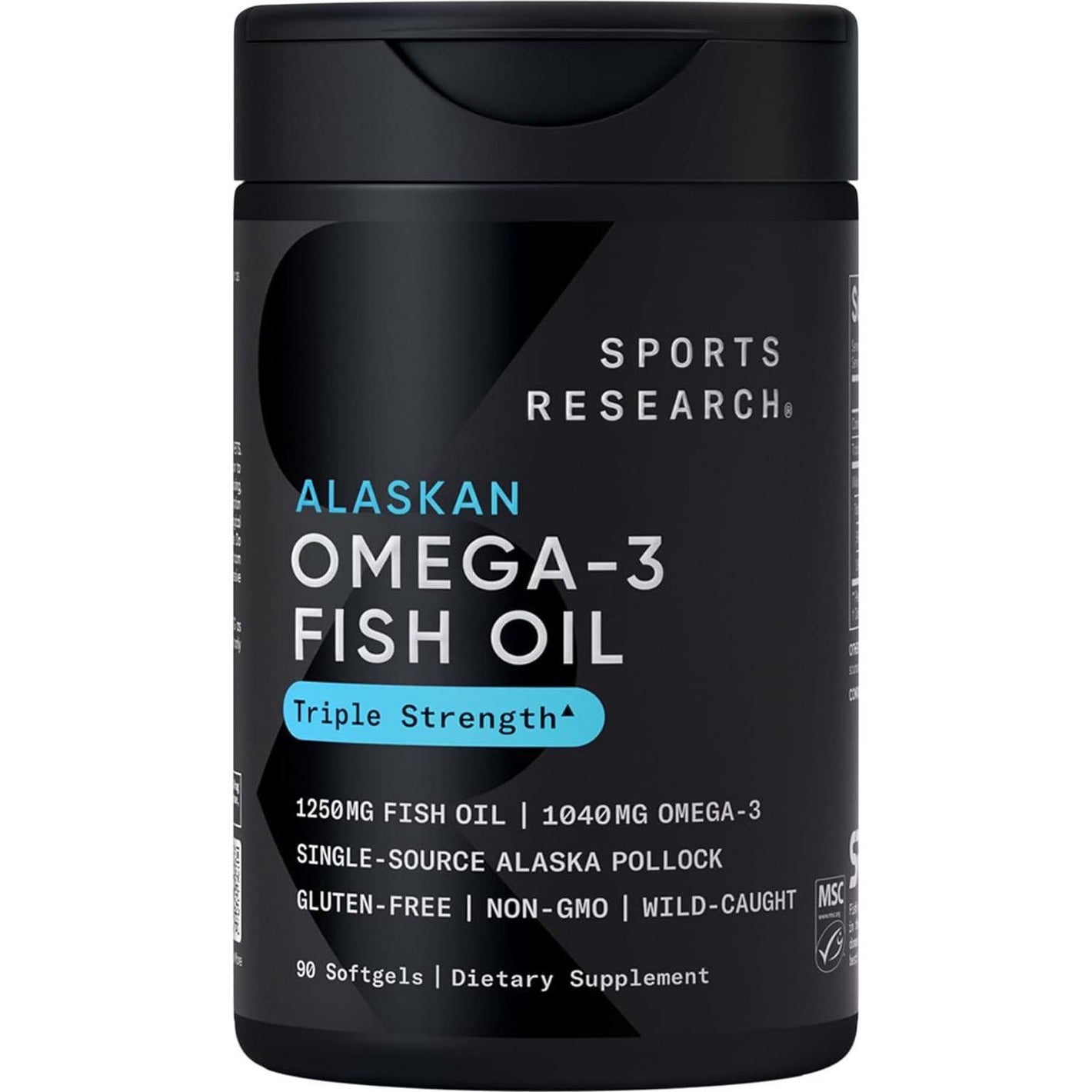 Sports Research Triple Strength Omega 3 Fish Oil 90 Softgels EPA DHA from Alaskan Pollock Burpless