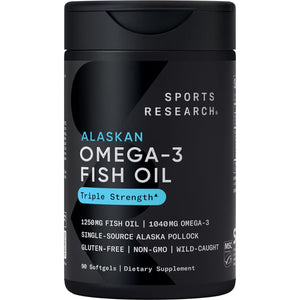 Sports Research Triple Strength Omega 3 Fish Oil 90 Softgels EPA DHA from Alaskan Pollock Burpless